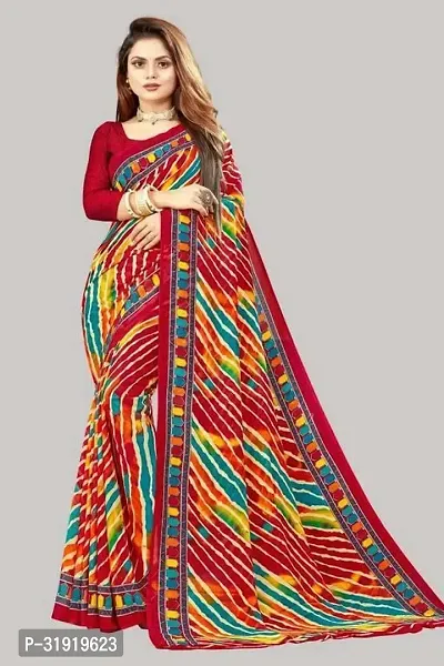 Stylish Red Georgette Printed Saree With Blouse Piece For Women-thumb0