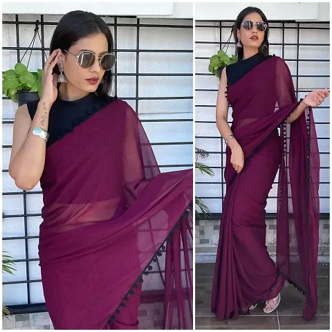 Beautiful Georgette Solid Saree With Blouse Piece For Women