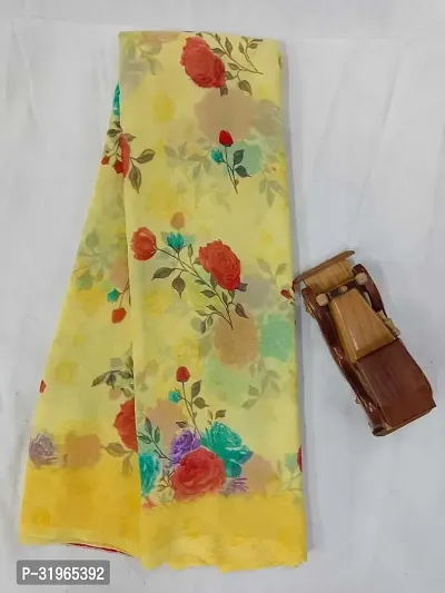 Beautiful Yellow Georgette Printed Saree with Blouse Piece For women-thumb0