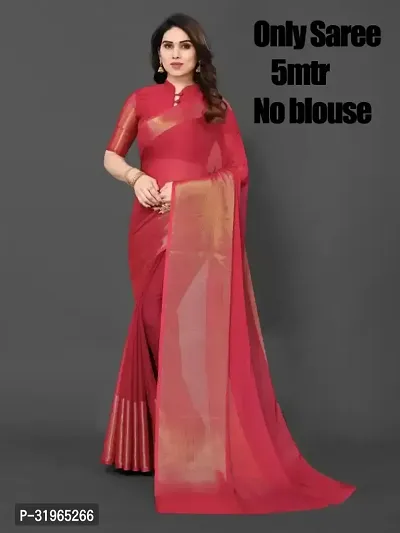 Beautiful Pink Chiffon Solid Saree For women-thumb0