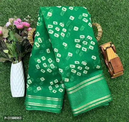 Stylish Green Cotton Blend Saree With Blouse Piece For Women-thumb0