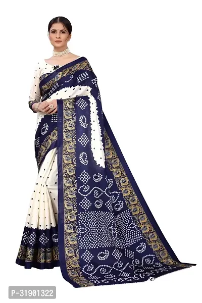 Stylish Navy Blue Cotton Saree With Blouse Piece For Women-thumb0