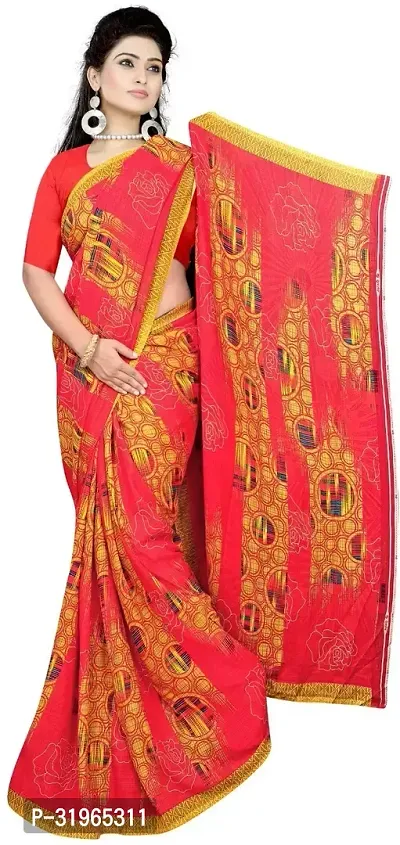 Beautiful Orange Georgette Printed Saree with Blouse Piece For women-thumb0