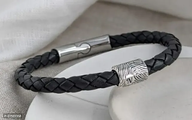 Contemporary Black Leather Bracelets For Men And Boys