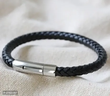 Contemporary Black Leather Bracelets For Men And Boys