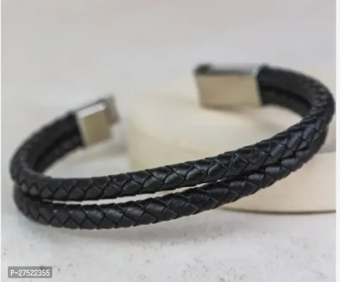 Contemporary Black Leather Bracelets For Men And Boys-thumb0