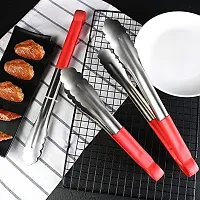 Top Chef Food Tongs for BBQ Buffet Salad Bread Cooking and Kitchen Serving, Stainless Steel with Silicone Handle (12"", Red)-thumb4