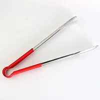 Top Chef Food Tongs for BBQ Buffet Salad Bread Cooking and Kitchen Serving, Stainless Steel with Silicone Handle (12"", Red)-thumb2