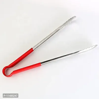 Top Chef Food Tongs for BBQ Buffet Salad Bread Cooking and Kitchen Serving, Stainless Steel with Silicone Handle (12"", Red)-thumb3