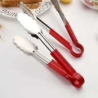 Top Chef Food Tongs for BBQ Buffet Salad Bread Cooking and Kitchen Serving, Stainless Steel with Silicone Handle (9"", Red)-thumb1