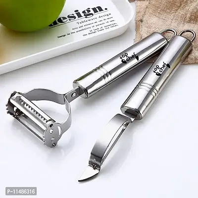 Top Chef Kitchen Peeler Set for Vegetables and Fruits, Stainless Steel, Julienne and Serrated Blades (Set of 2)