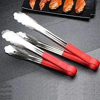 Top Chef Food Tongs for BBQ Buffet Salad Bread Cooking and Kitchen Serving, Stainless Steel with Silicone Handle (12"", Red)-thumb3