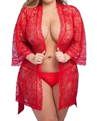 Love Maker Women's Satin and Net Nighty Robe with Panty Set (Free Size)(1011-Red)-thumb1