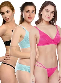 Love Maker Stylish Non Padded Lingerie Set for Women Bra Panty Combo Pack of 3.-thumb2