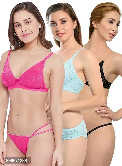 Love Maker Stylish Non Padded Lingerie Set for Women Bra Panty Combo Pack of 3.-thumb4