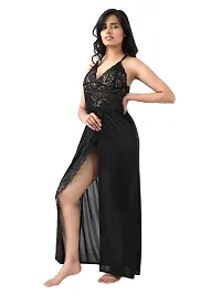 Satin Solid Maxi Length Nightgown (Black_Free Size)-thumb3