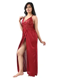 Satin Solid Maxi Length Nightgown (Maroon_Free Size)-thumb3