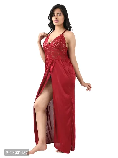 Satin Solid Maxi Length Nightgown (Maroon_Free Size)-thumb4