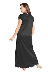 Reposey Women Black Satin Solid Nighty With Robe (Free Size )-thumb4