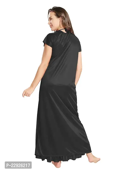 Reposey Women Black Satin Solid Nighty With Robe (Free Size )-thumb5