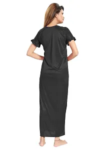 Reposey Women Black Satin Solid Nighty With Robe (Free Size )-thumb4