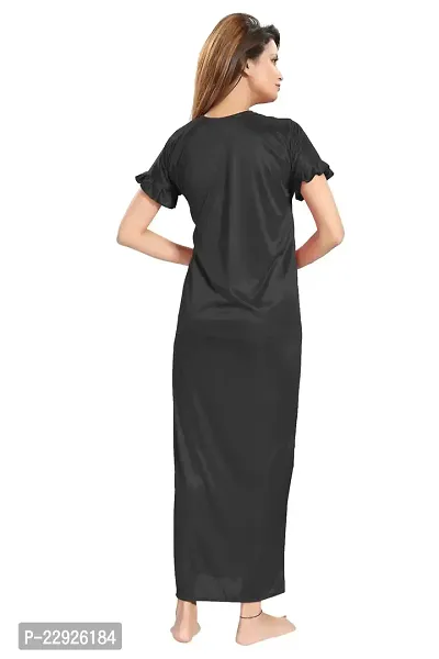 Reposey Women Black Satin Solid Nighty With Robe (Free Size )-thumb5