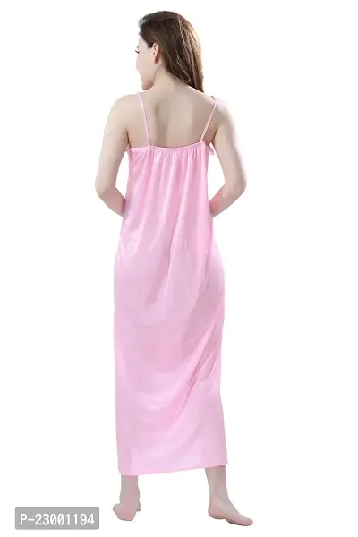 Satin Solid Maxi Length Nightgown (Pink_Free Size)-thumb2