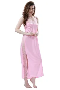 Satin Solid Maxi Length Nightgown (Pink_Free Size)-thumb3
