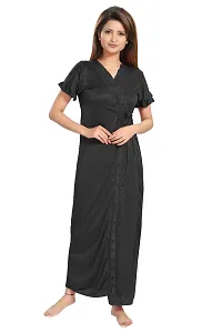 Reposey Women Black Satin Solid Nighty With Robe (Free Size )-thumb2