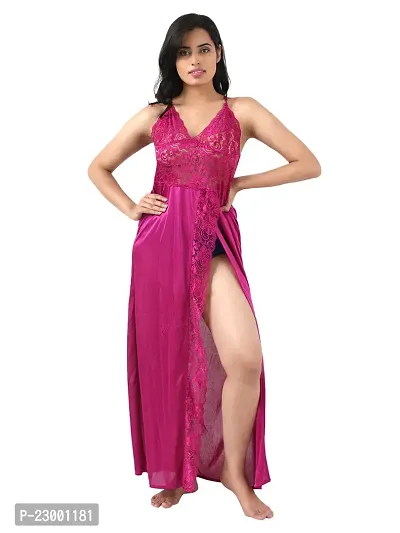 Satin Solid Maxi Length Nightgown (Magenta_Free Size)-thumb0