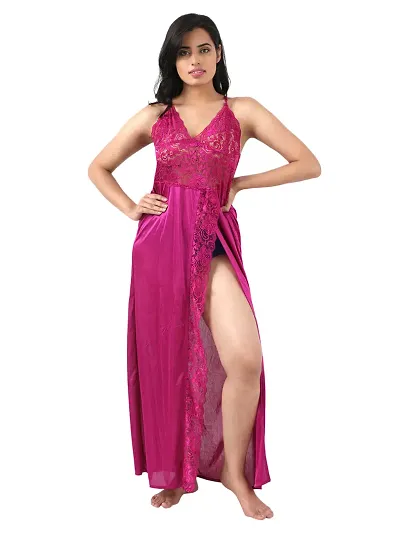 Satin Solid Maxi Length Nightgown/Night Dress/Sleeveless Nighty