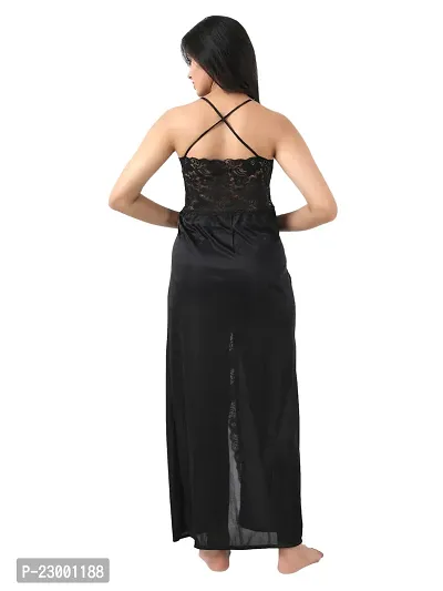 Satin Solid Maxi Length Nightgown (Black_Free Size)-thumb2