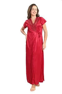 Reposey Women Maroon Satin Solid Nighty With Robe (Free Size )-thumb2