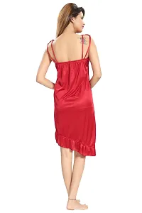 Reposey Women Maroon Satin Solid Nighty With Robe (Free Size )-thumb3