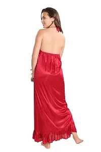 Reposey Women Maroon Satin Solid Nighty With Robe (Free Size )-thumb3