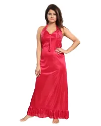 Reposey Women Red Satin Solid Nighty With Robe (Free Size )-thumb1