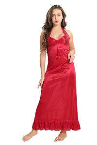 Reposey Women Maroon Satin Solid Nighty With Robe (Free Size )-thumb1