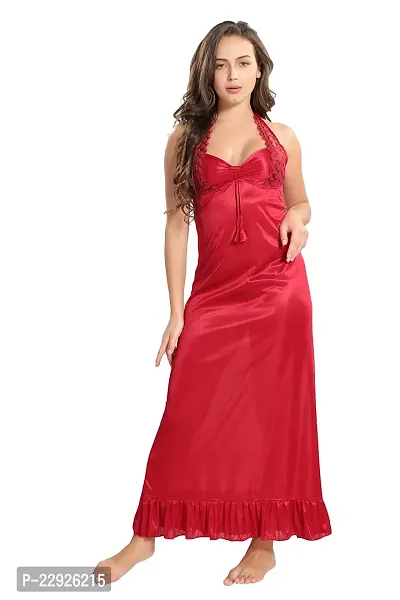 Reposey Women Maroon Satin Solid Nighty With Robe (Free Size )-thumb2