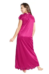 Reposey Women Magenta Satin Solid Nighty With Robe (Free Size )-thumb4