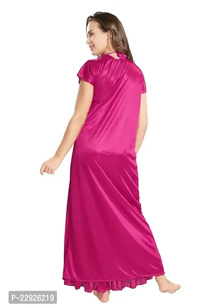 Reposey Women Magenta Satin Solid Nighty With Robe (Free Size )-thumb5