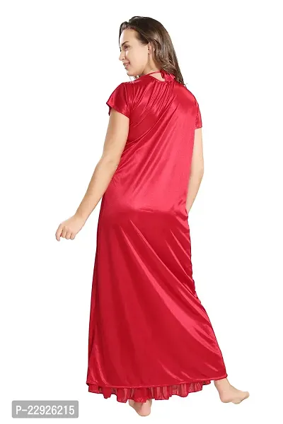 Reposey Women Maroon Satin Solid Nighty With Robe (Free Size )-thumb5