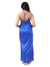 Satin Solid Maxi Length Nightgown (Blue_Free Size)-thumb1