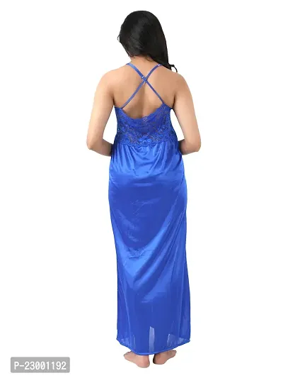 Satin Solid Maxi Length Nightgown (Blue_Free Size)-thumb2