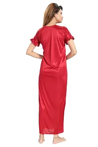 Reposey Women Maroon Satin Solid Nighty With Robe (Free Size )-thumb4