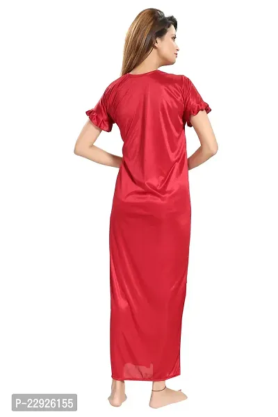 Reposey Women Maroon Satin Solid Nighty With Robe (Free Size )-thumb5