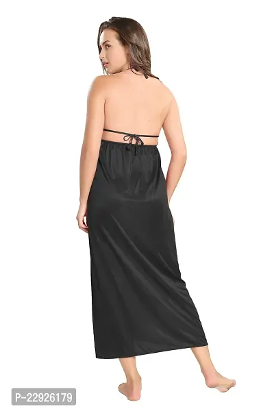 Reposey Women Black Satin Solid Nighty With Robe (Free Size )-thumb4