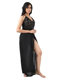 Satin Solid Maxi Length Nightgown (Black_Free Size)-thumb2