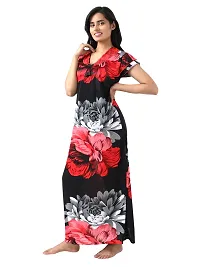 Satin Floral Maxi Length Nightgown (Red_Free Size)-thumb2