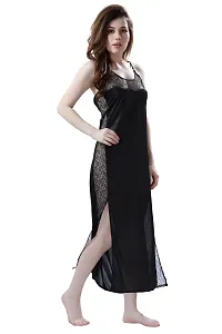 Satin Solid Maxi Length Nightgown (Black_Free Size)-thumb3