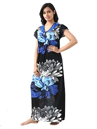 Satin Floral Maxi Length Nightgown (Blue_Free Size)-thumb2